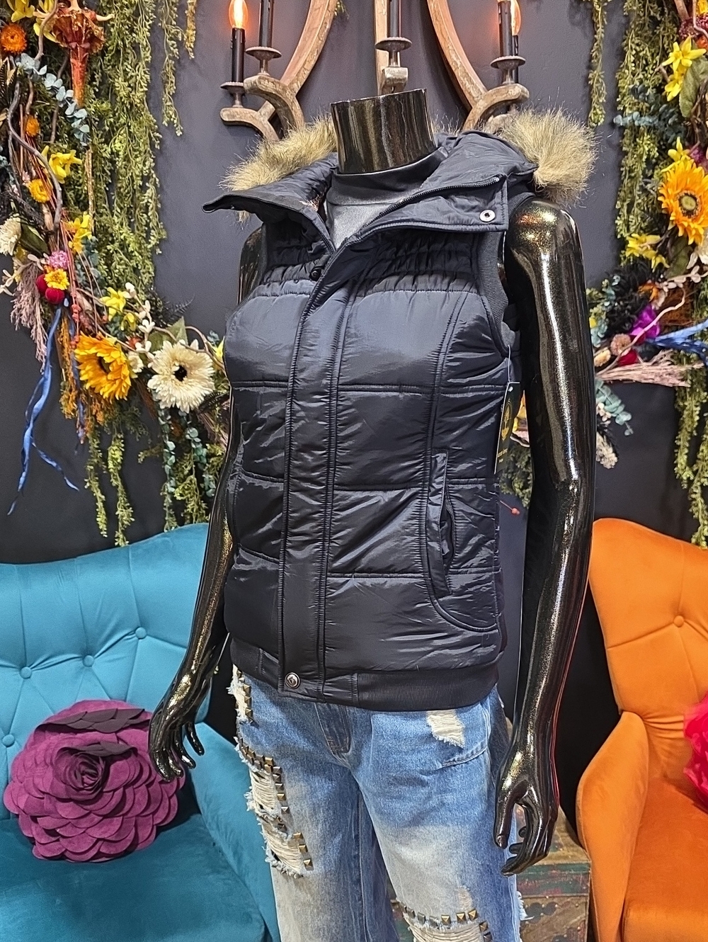Burton Black Hooded Puffer Vest!